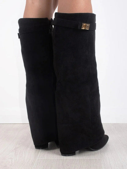 Women's Knee High Boots with Flared Top Heel