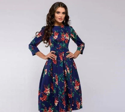 Variant image for Blumendruck Midi Kleid mit Weitem Rock für Sommer und Festliche Anlässe – Elegantes Kleid für Damen und Hochzeitsgäste-36