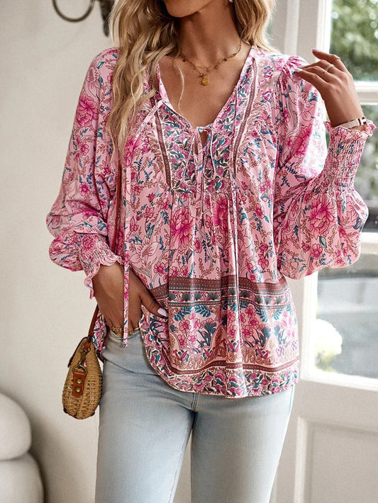 Damenbluse Sommer, Leichtes Baumwolltop Mit Einstellbarem Schnitt Und Boho-Design-1