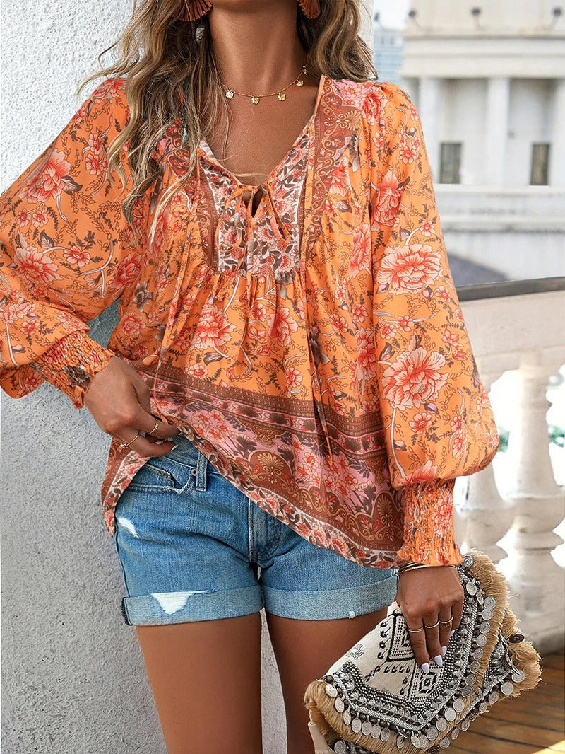 Variant image for Damenbluse Sommer, Leichtes Baumwolltop Mit Einstellbarem Schnitt Und Boho-Design-13