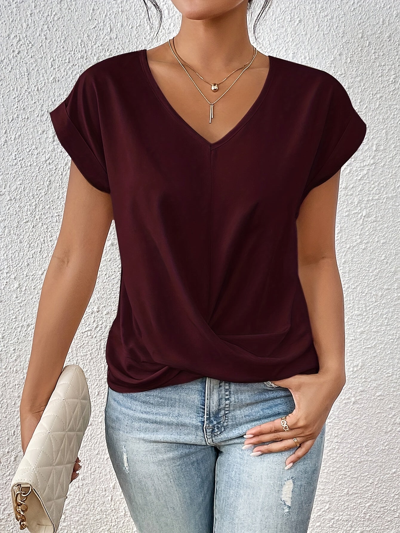 Variant image for Damen T-Shirt Mit Herzausschnitt – Weicher, Atmungsaktiver Stoff Für Täglichen Komfort – Oberteile Damen-43