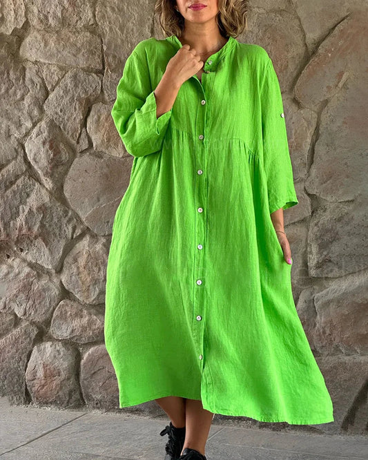 Hemdkleid Damen, Leichter Atmungsaktiver Sommerstil, Knielang, Entspannte Passform, Vielseitig Für Jeden Anlass