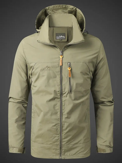 Men’s Water-Repellent Outdoor Hooded Rain Jacket with Zip Pockets