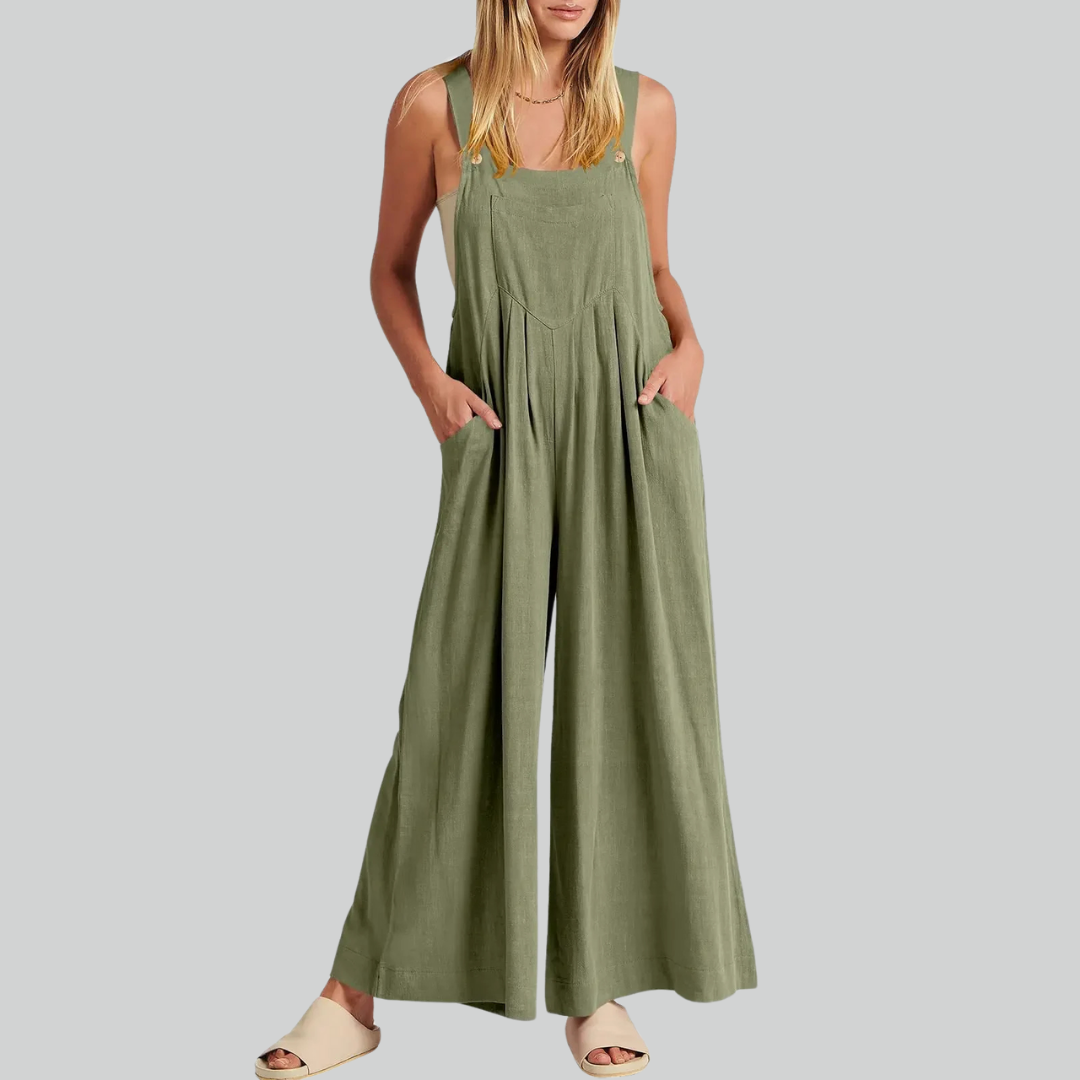 Variant image for Plus-Size Vintage Baumwollwäsche Weitbein Overall Mit Taschen Für Damen-49