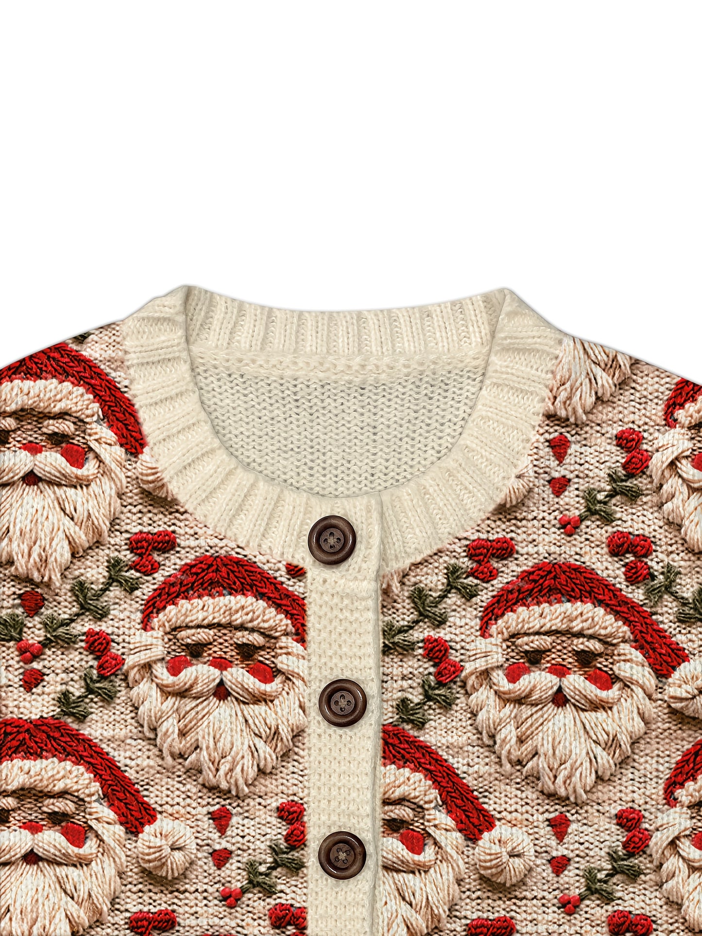 Women’s Holiday Button-Up Cardigan Santa Claus Embroidered Sweater for Winter