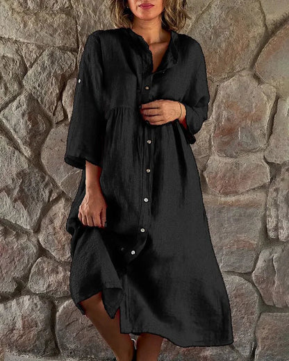 Hemdkleid Damen, Leichter Atmungsaktiver Sommerstil, Knielang, Entspannte Passform, Vielseitig Für Jeden Anlass
