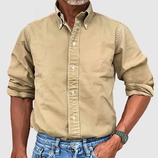 Vintage Herren Langarmhemd Mit Verblasstem Look – Causal & Halbformal, Ideal Für Jeden Anlass