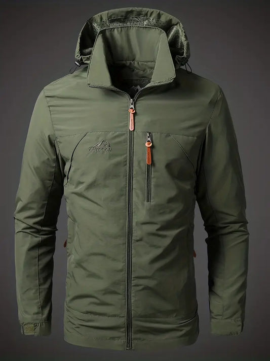 Men’s Water-Repellent Outdoor Hooded Rain Jacket with Zip Pockets