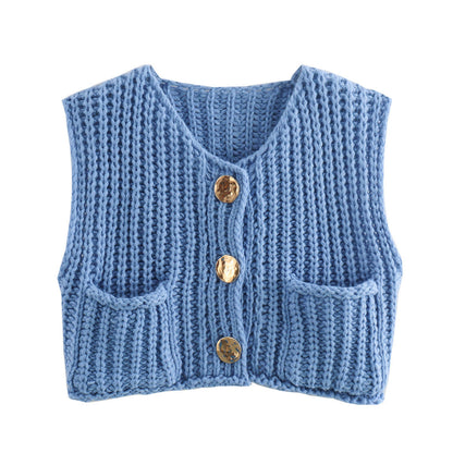 Ärmellose Strickweste Damen mit Taschen, Bequeme Passform für Jeden Anlass, Lange Weste für Vielseitigen Stil