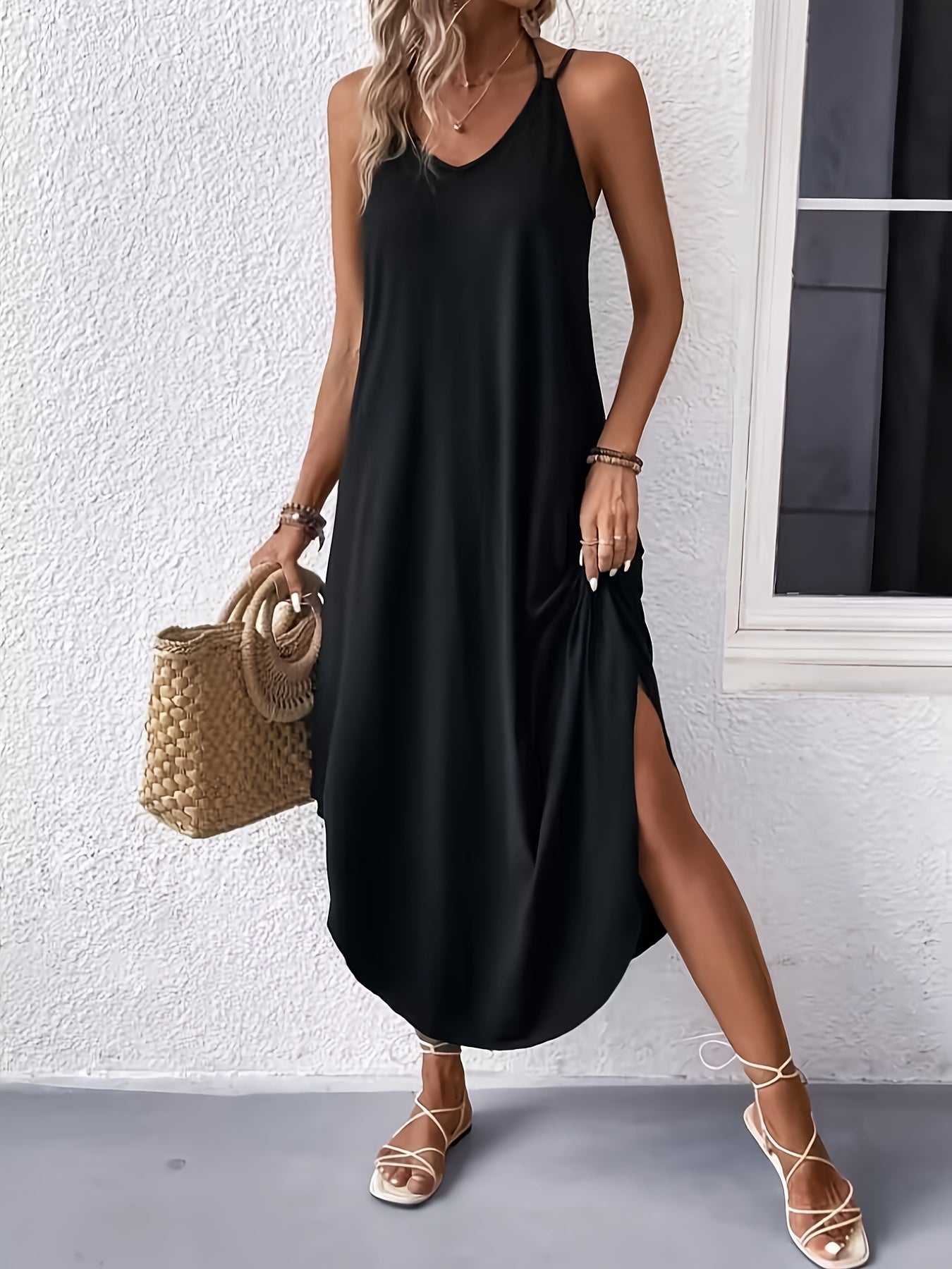 Variant image for Leichtes Sommer-Cami-Kleid für Damen, Lockere Passform, Atmungsaktiver V-Ausschnitt, Ideal für Urlaub und Freizeit-11