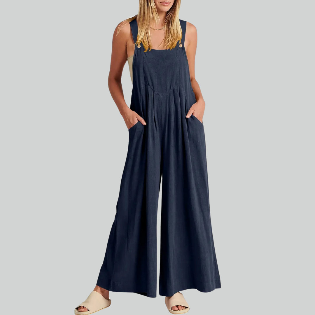 Variant image for Plus-Size Vintage Baumwollwäsche Weitbein Overall Mit Taschen Für Damen-43