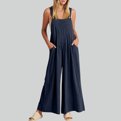Variant image for Plus-Size Vintage Baumwollwäsche Weitbein Overall Mit Taschen Für Damen-43