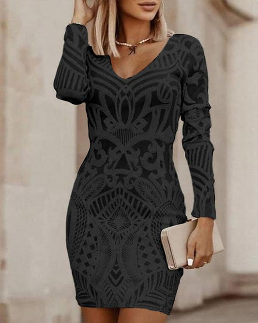 Bodycon Damenkleid Hochzeitsgast mit Hohem Ausschnitt und Gerissenen Seiten – Festliches Kleid für Besondere Anlässe