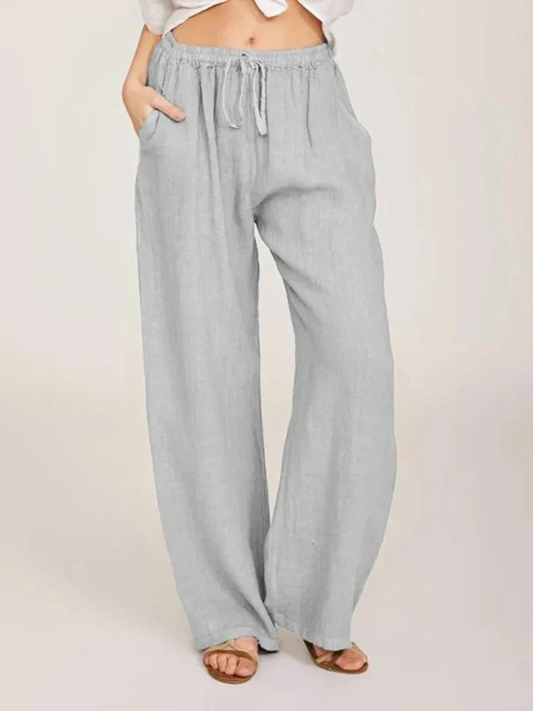 Variant image for Legere Damen Weite Baumwollhose mit Kordelzug und Taschen – Stoffhose Damen für Komfort und Stil-4