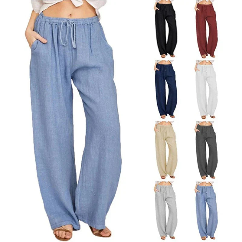 Legere Damen Weite Baumwollhose mit Kordelzug und Taschen – Stoffhose Damen für Komfort und Stil-3