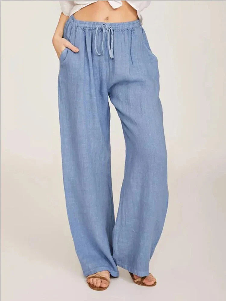 Legere Damen Weite Baumwollhose mit Kordelzug und Taschen – Stoffhose Damen für Komfort und Stil-2