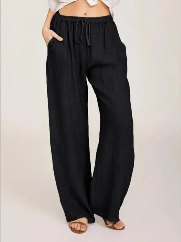 Variant image for Legere Damen Weite Baumwollhose mit Kordelzug und Taschen – Stoffhose Damen für Komfort und Stil-2