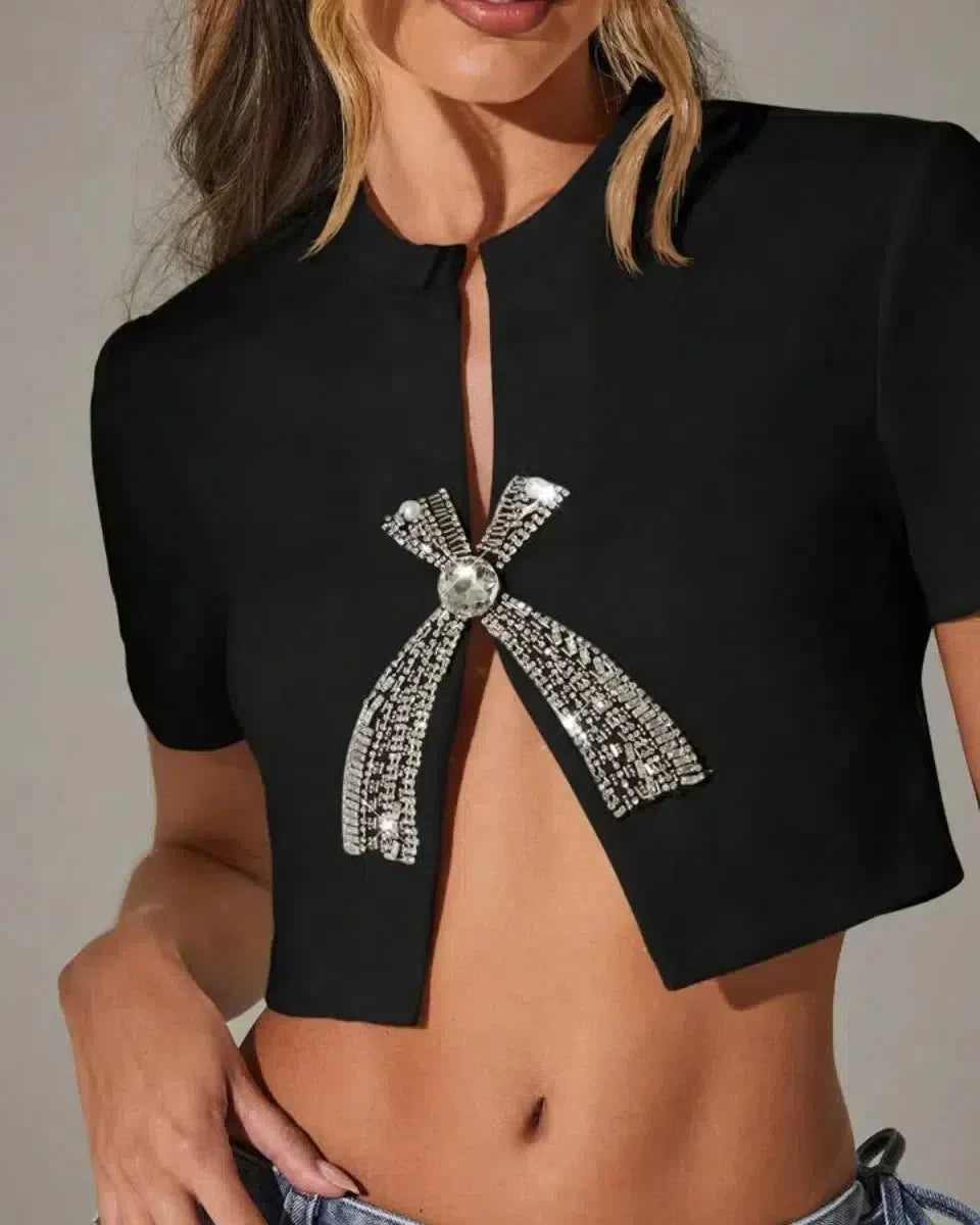 Variant image for Strass Damen T-Shirt Mit Niedrigem Ausschnitt Und Schlanker Passform – Elegantes Oberteil Für Glamouröse Anlässe-4