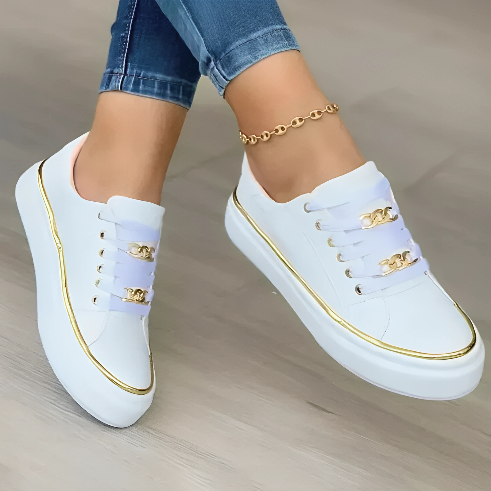 Trendige Schwarze Low-Top-Turnschuhe Mit Goldenen Akzenten Für Ganztägigen Komfort-5