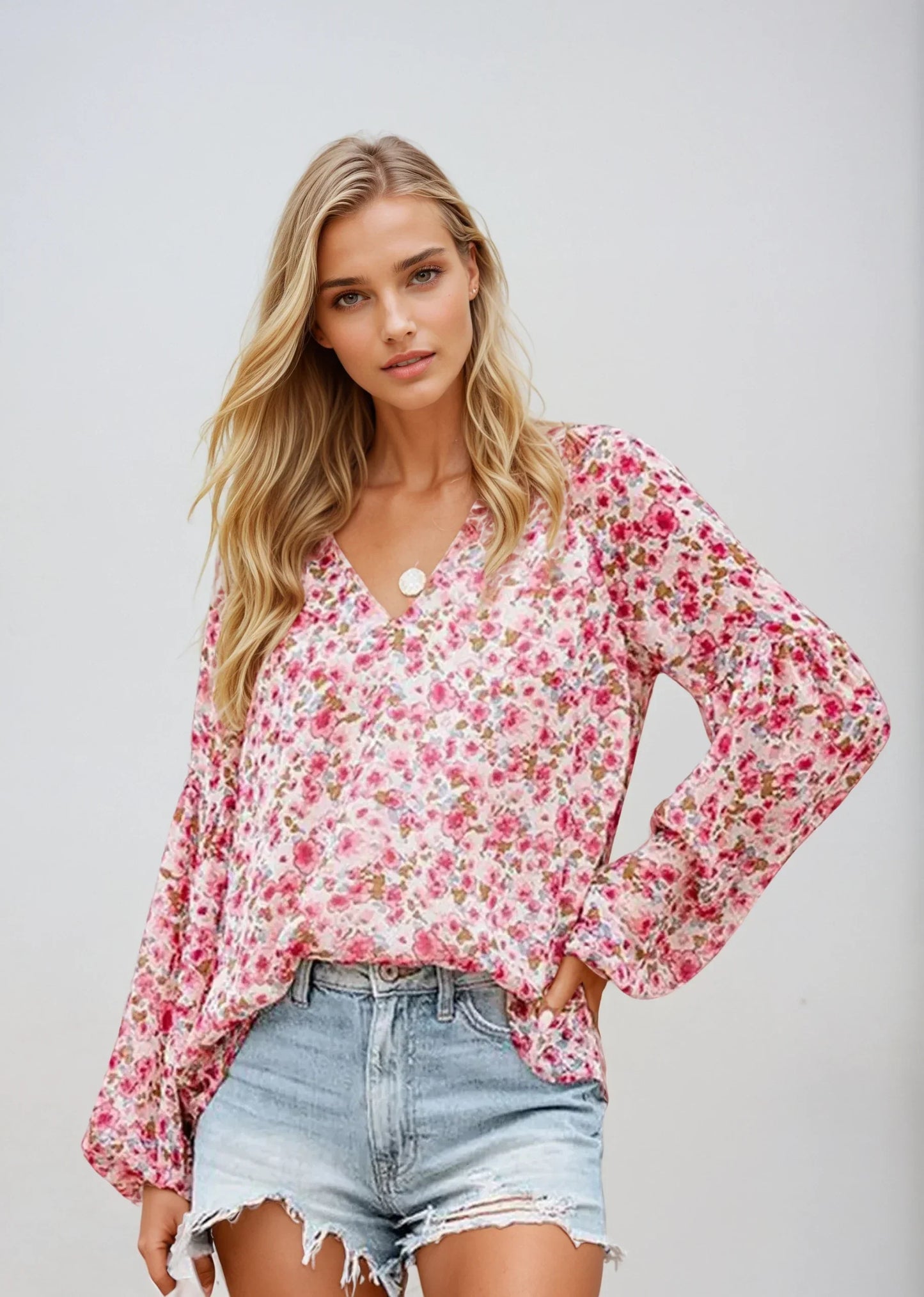Variant image for Blumendruckbluse für Damen, Leichtes Sommertop, Plus Size Casual Locker Fit, Damen Blusen-4