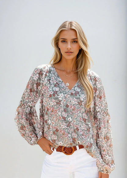 Variant image for Blumendruckbluse für Damen, Leichtes Sommertop, Plus Size Casual Locker Fit, Damen Blusen-13