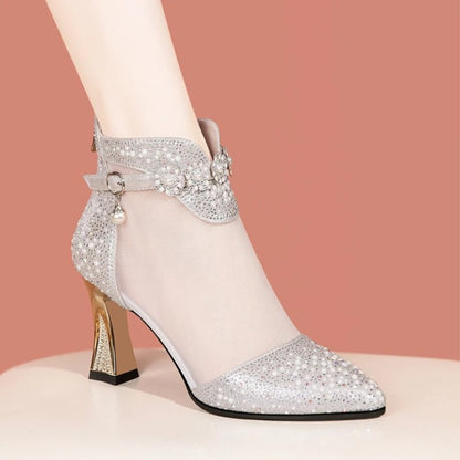 Atemberaubende Damen High-Heel Sandalen – Netzdesign mit Strasssteinen, für besondere Anlässe 4