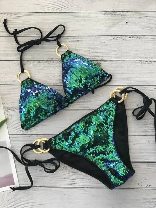 Atemberaubender Damen Bikini – Push-Up, Pailletten, für Strand und Pool 0