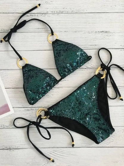 Atemberaubender Damen Bikini – Push-Up, Pailletten, für Strand und Pool 6