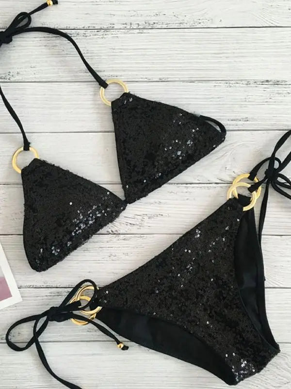 Atemberaubender Damen Bikini – Push-Up, Pailletten, für Strand und Pool 7