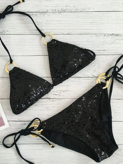 Atemberaubender Damen Bikini – Push-Up, Pailletten, für Strand und Pool 7