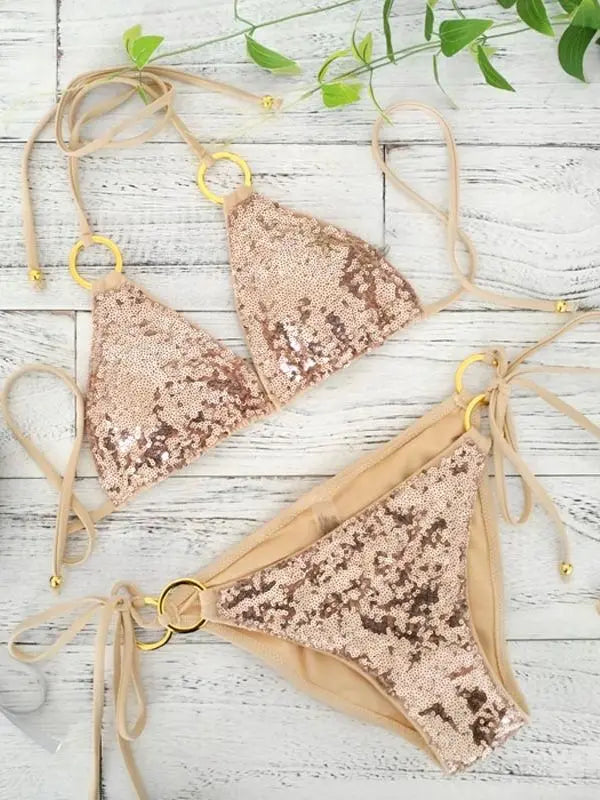 Atemberaubender Damen Bikini – Push-Up, Pailletten, für Strand und Pool 9