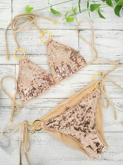 Atemberaubender Damen Bikini – Push-Up, Pailletten, für Strand und Pool 9