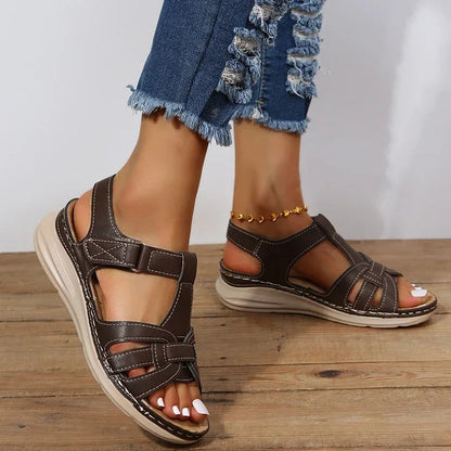 Atmungsaktive Damen Sandalen – modisches Ledermaterial, für den Alltag und Sommerausflüge 0