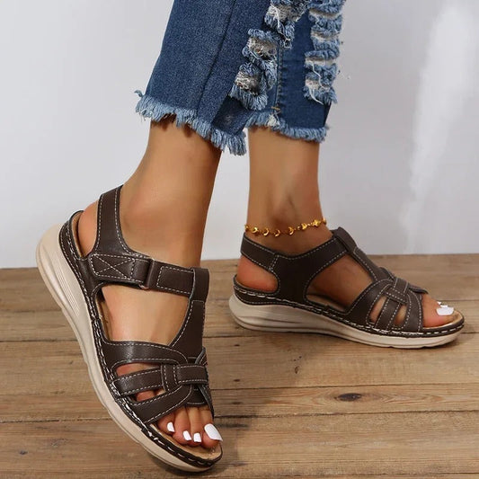 Atmungsaktive Damen Sandalen – modisches Ledermaterial, für den Alltag und Sommerausflüge 0