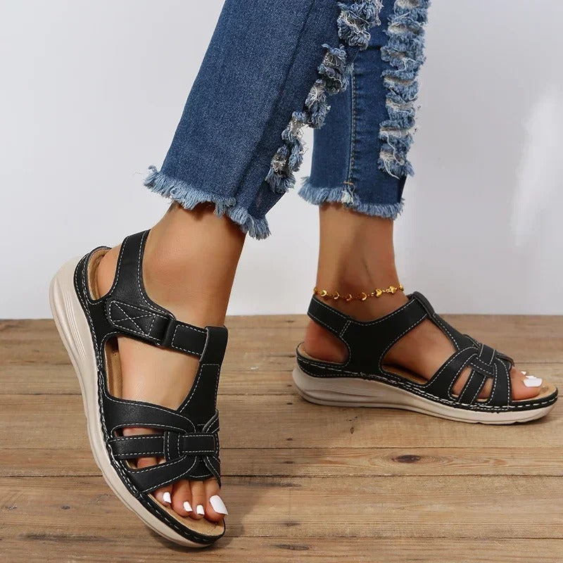 Atmungsaktive Damen Sandalen – modisches Ledermaterial, für den Alltag und Sommerausflüge 1
