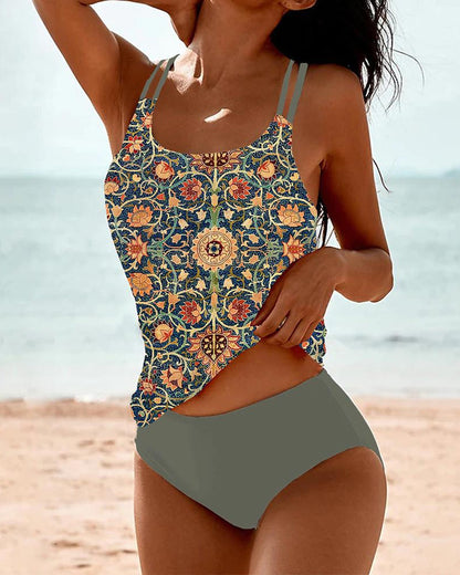 Atmungsaktiver Damen Tankini – Doppelträger-Design, bedruckt, für Strand und Schwimmbad 0