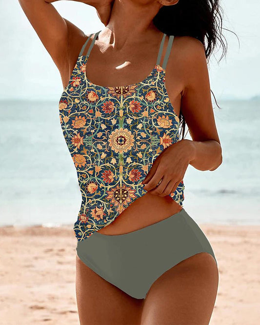 Atmungsaktiver Damen Tankini – Doppelträger-Design, bedruckt, für Strand und Schwimmbad 0
