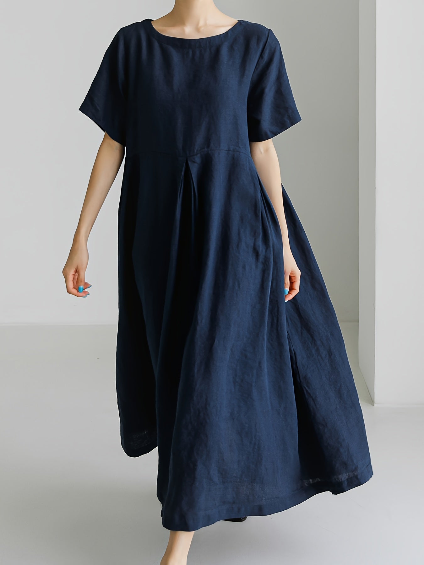 Atmungsaktives Damen Maxikleid – kurzärmlig, Leinen, für Frühling und Sommer 1