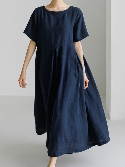Atmungsaktives Damen Maxikleid – kurzärmlig, Leinen, für Frühling und Sommer 1