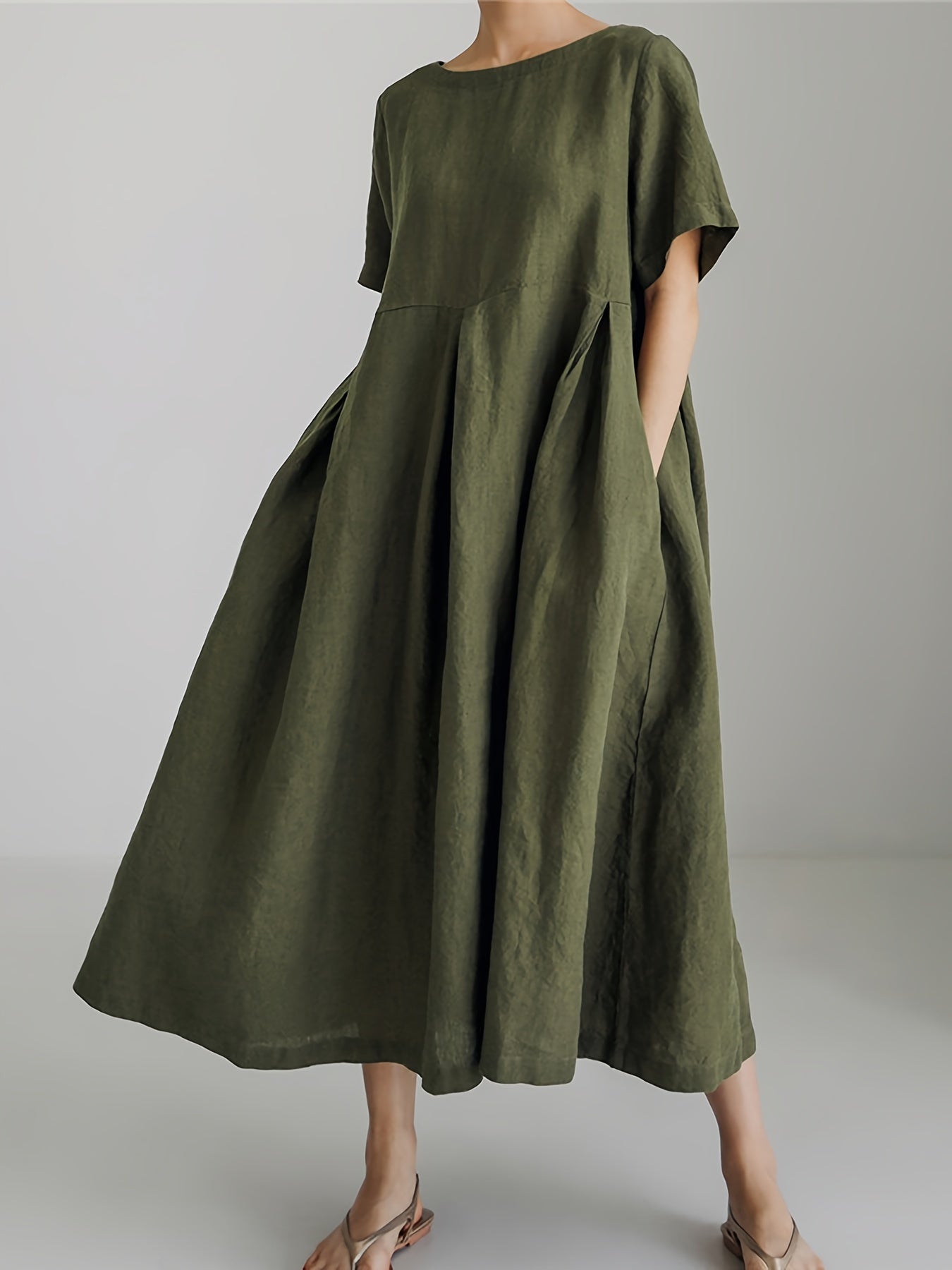 Atmungsaktives Damen Maxikleid – kurzärmlig, Leinen, für Frühling und Sommer 2