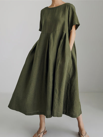 Atmungsaktives Damen Maxikleid – kurzärmlig, Leinen, für Frühling und Sommer 2