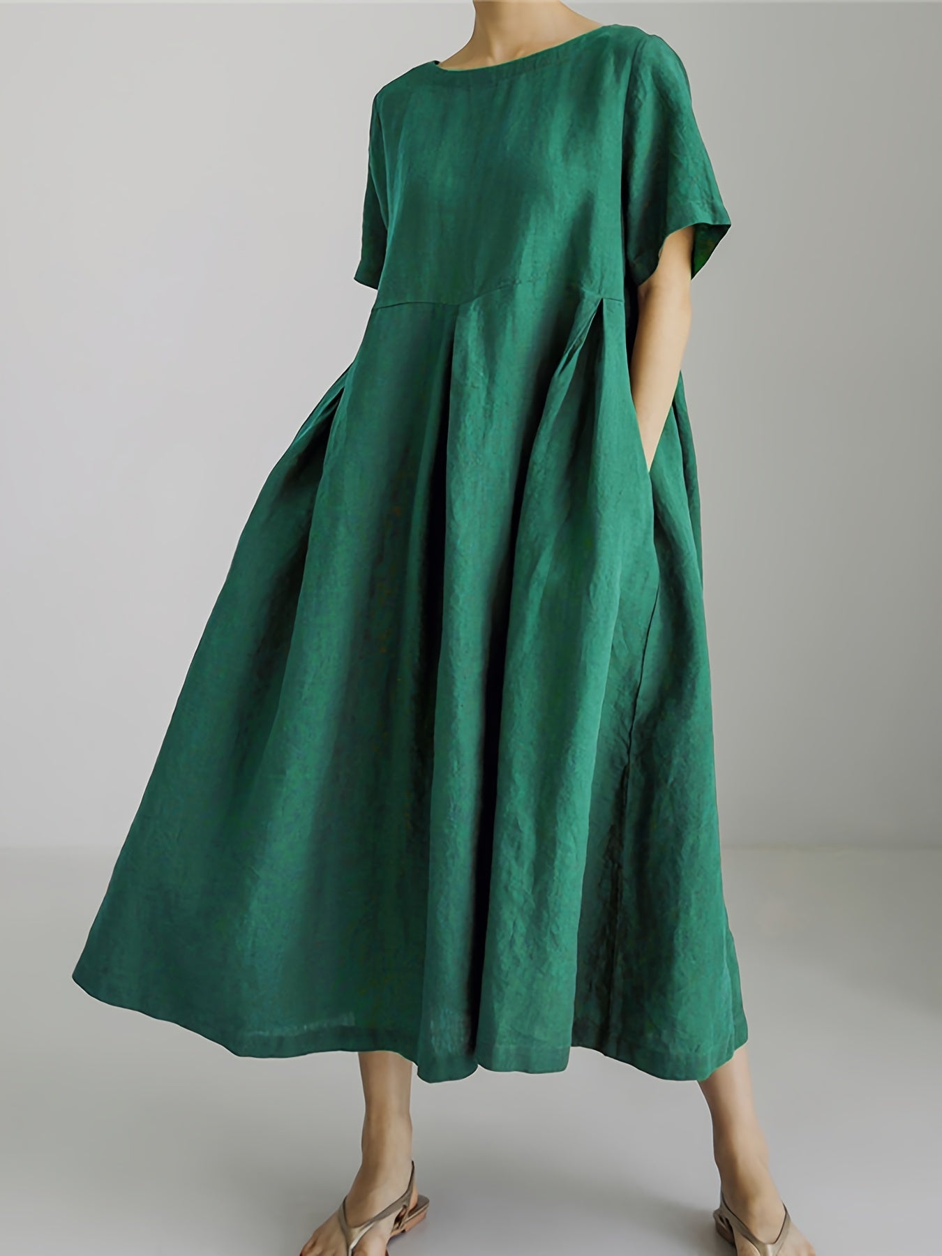 Atmungsaktives Damen Maxikleid – kurzärmlig, Leinen, für Frühling und Sommer 3