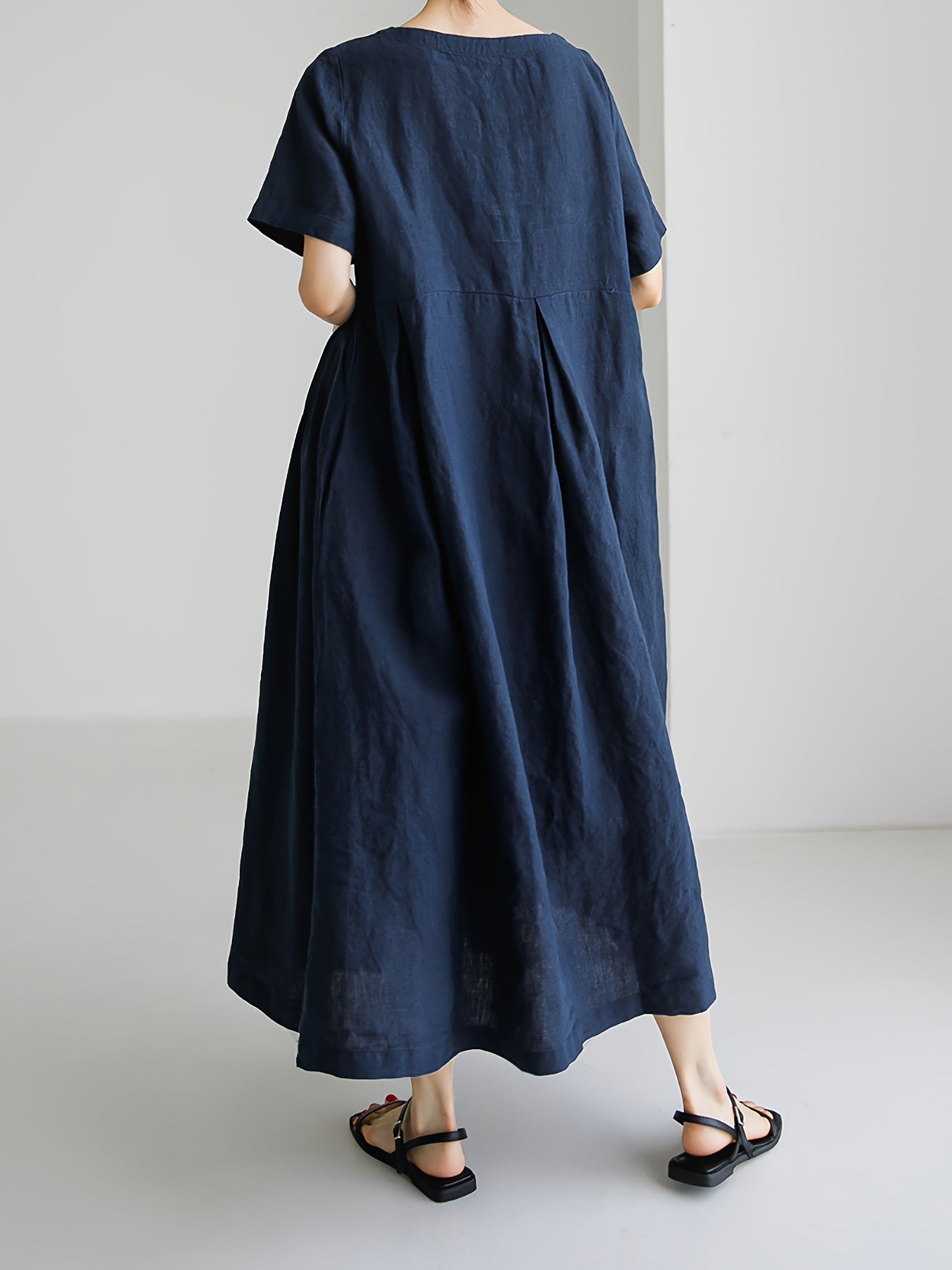 Atmungsaktives Damen Maxikleid – kurzärmlig, Leinen, für Frühling und Sommer 4