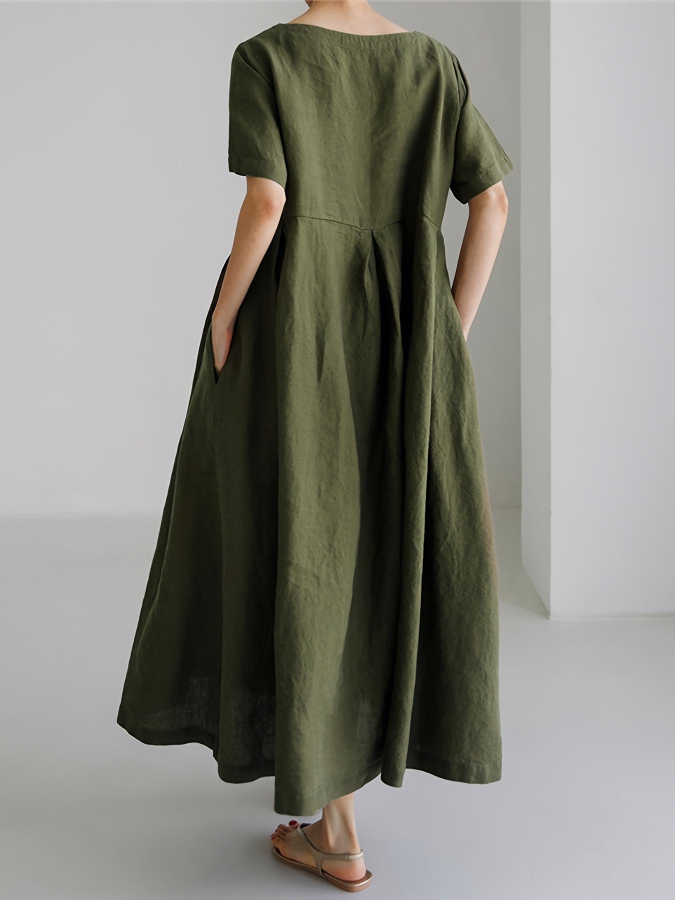 Atmungsaktives Damen Maxikleid – kurzärmlig, Leinen, für Frühling und Sommer 5