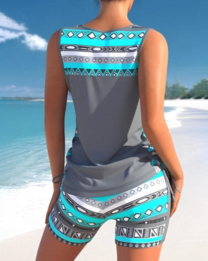 Atmungsaktives Damen Tankini – geometrisches Muster, hochwertiges Material, für Strand und Pool 1