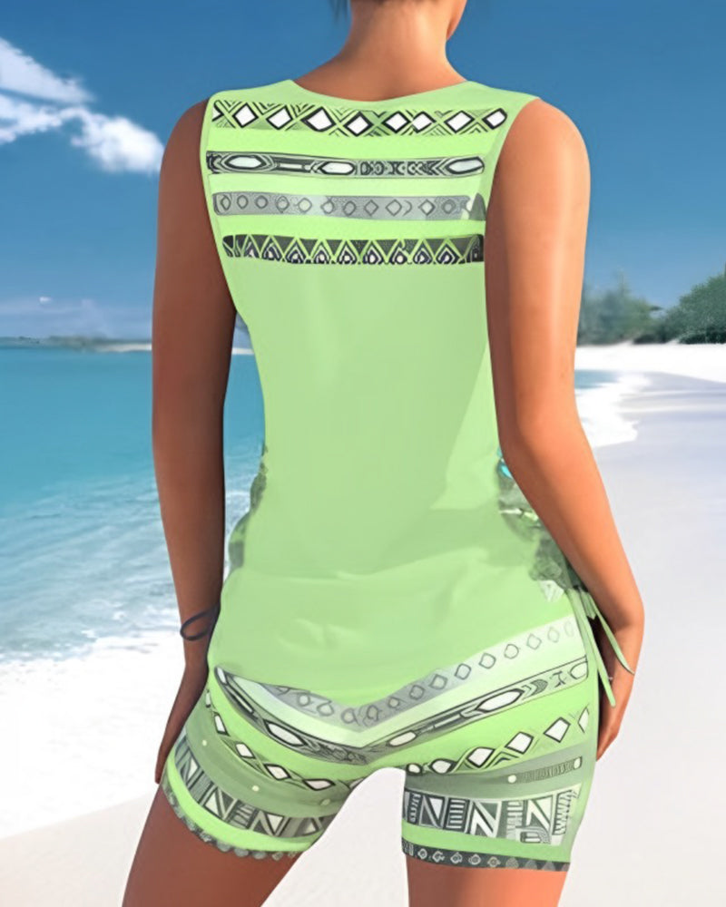 Atmungsaktives Damen Tankini – geometrisches Muster, hochwertiges Material, für Strand und Pool 2