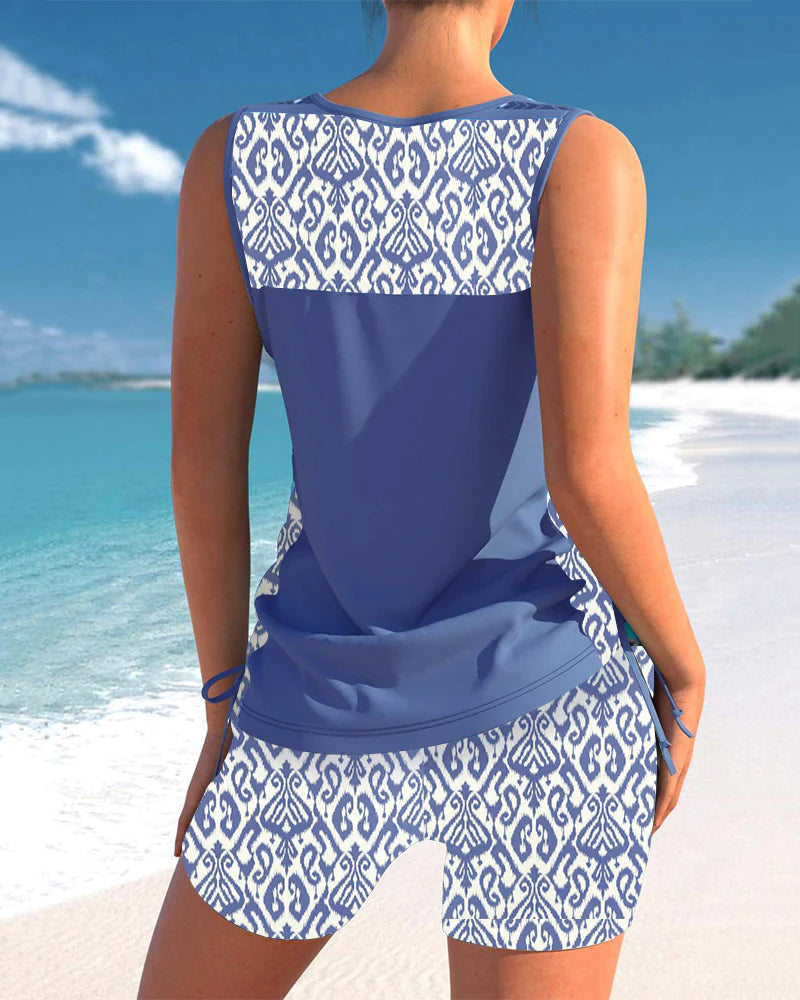 Atmungsaktives Damen Tankini – geometrisches Muster, hochwertiges Material, für Strand und Pool 5