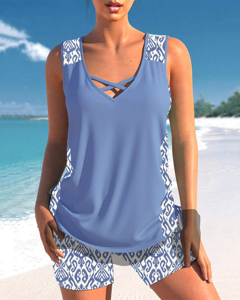 Atmungsaktives Damen Tankini – geometrisches Muster, hochwertiges Material, für Strand und Pool 6