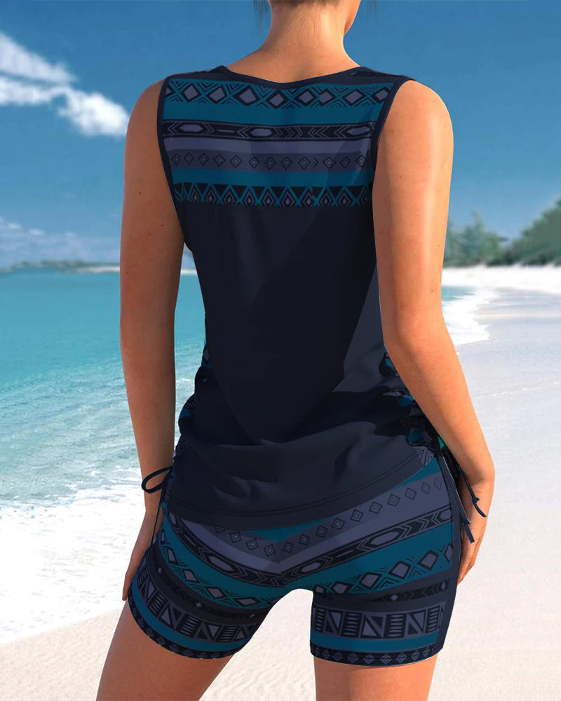 Atmungsaktives Damen Tankini – geometrisches Muster, hochwertiges Material, für Strand und Pool 7