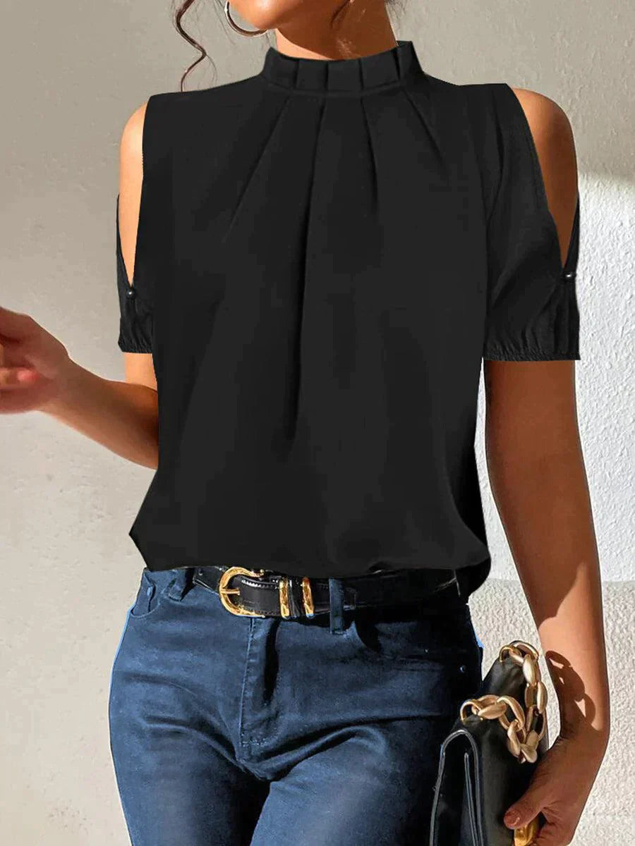 Atmungsaktives Damen Top – schulterfrei mit plissiertem Kragen, weiches Material, für den Sommer 1
